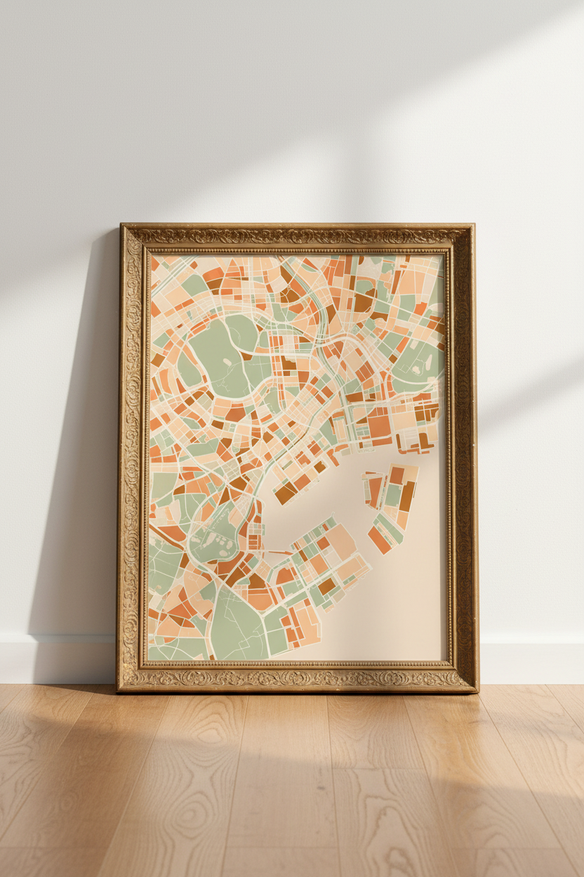 Abstract City Map Wall Art Print | Living Room Decor | Warm Minimal Poster