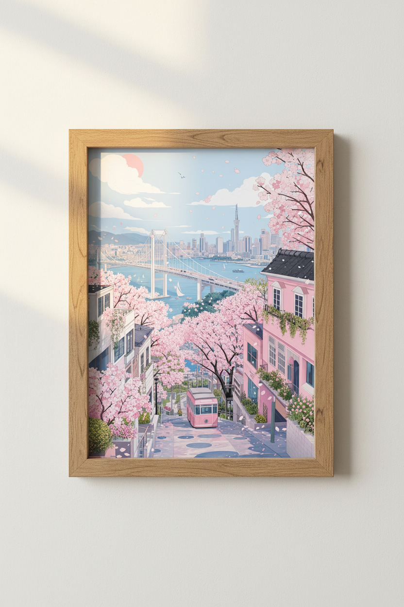 Tokyo Cherry Blossom Wall Art | Pastel Anime Cityscape | Japan Sakura Poster