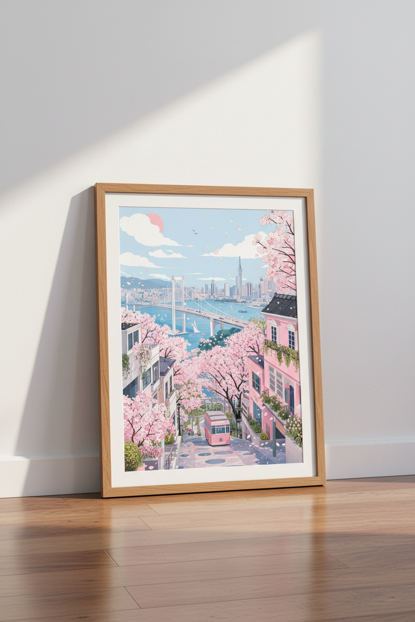 Tokyo Cherry Blossom Wall Art | Pastel Anime Cityscape | Japan Sakura Poster