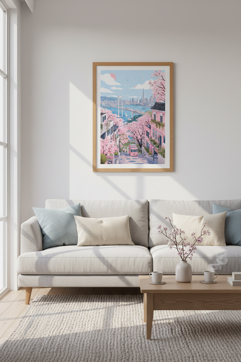 Tokyo Cherry Blossom Wall Art | Pastel Anime Cityscape | Japan Sakura Poster