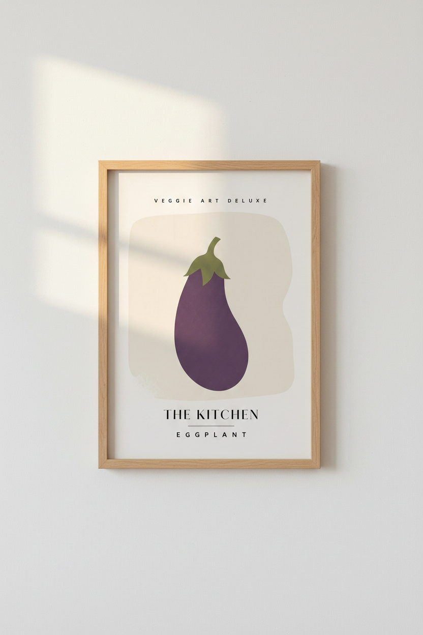 Minimalist Eggplant Wall Art | Modern Purple Vegetable Poster, Kitchen Decor