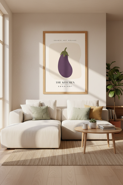 Minimalist Eggplant Wall Art | Modern Purple Vegetable Poster, Kitchen Decor