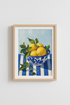 Lemon Kitchen Wall Art | Blue and White Citrus Poster, Mediterranean Dining Decor