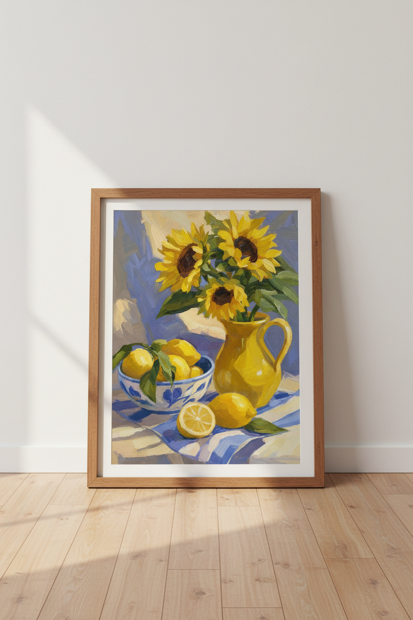 Sunflower &amp; Lemon Still Life Wall Art | Kitchen Decor | Impressionist Poster