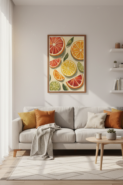 Citrus Fruit Medley Wall Art | Kitchen Decor | Vibrant Painterly Poster