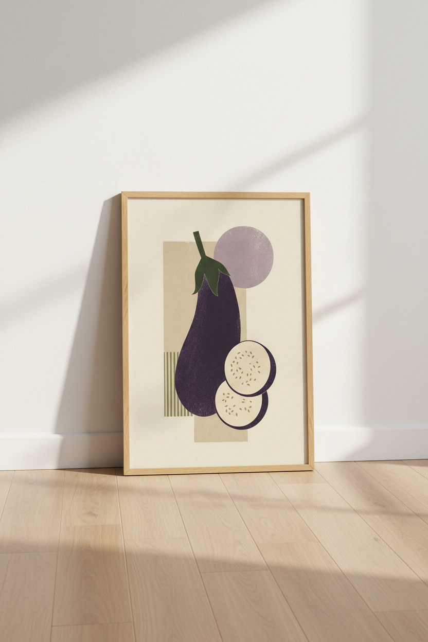 Abstract Eggplant Wall Art Print | Kitchen Dining Decor | Minimalist Botanical Poster