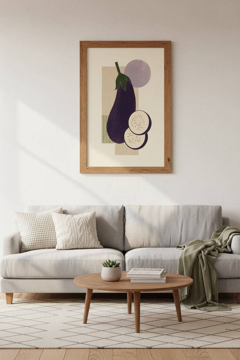Abstract Eggplant Wall Art Print | Kitchen Dining Decor | Minimalist Botanical Poster