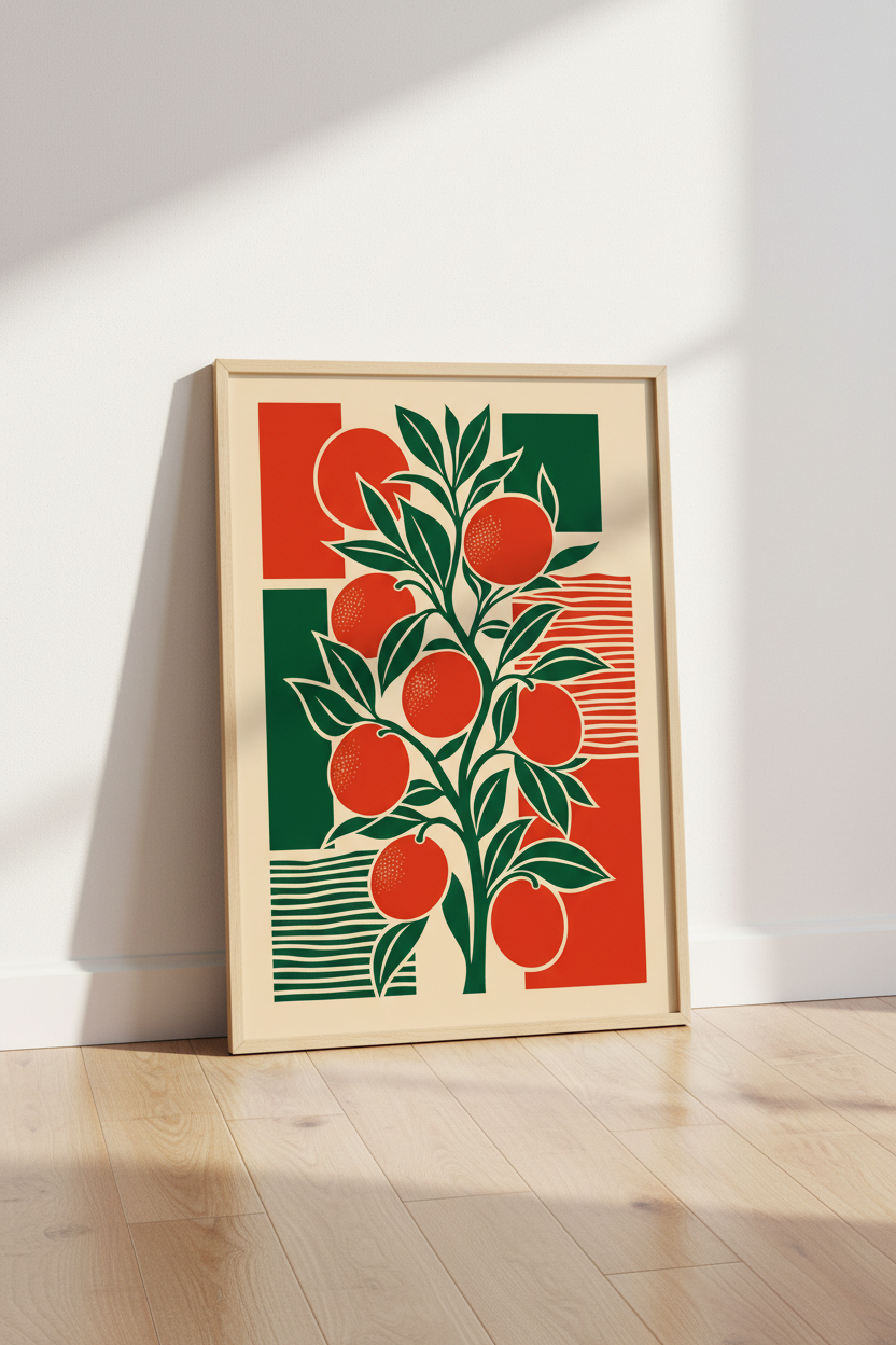 Abstract Orange Tree Wall Art | Mid Century Botanical Print | Kitchen &amp; Dining Room Decor