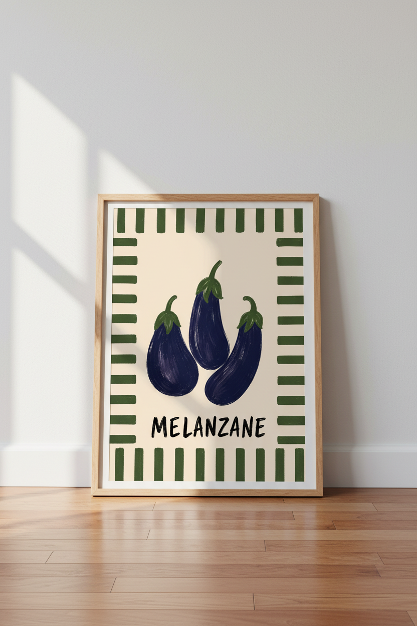 eggplant wall art print | Kitchen Decor | Modern Retro Poster