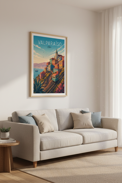 Valparaiso Chile Travel Poster | Colorful South America Art, Coastal Living Room Decor