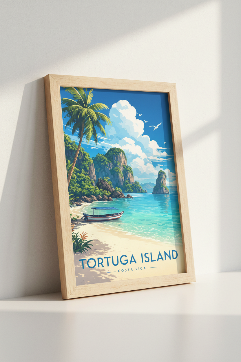 Costa Rica Tortuga Island Wall Art Print | Tropical Beach Decor | Vintage Travel Poster
