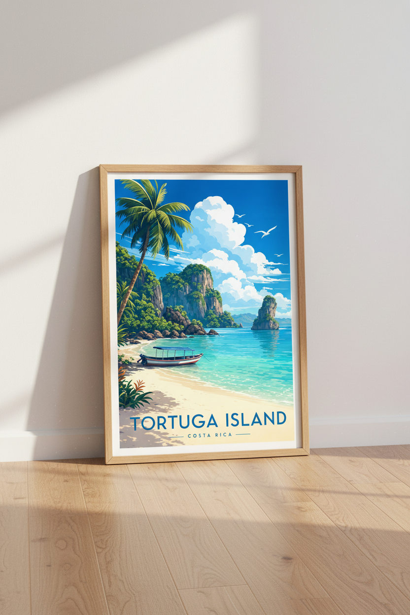 Costa Rica Tortuga Island Wall Art Print | Tropical Beach Decor | Vintage Travel Poster