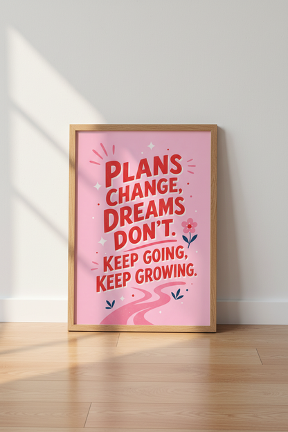 Inspirational Quote Poster | Pink Red Retro Typography, Dorm &amp; Office Decor