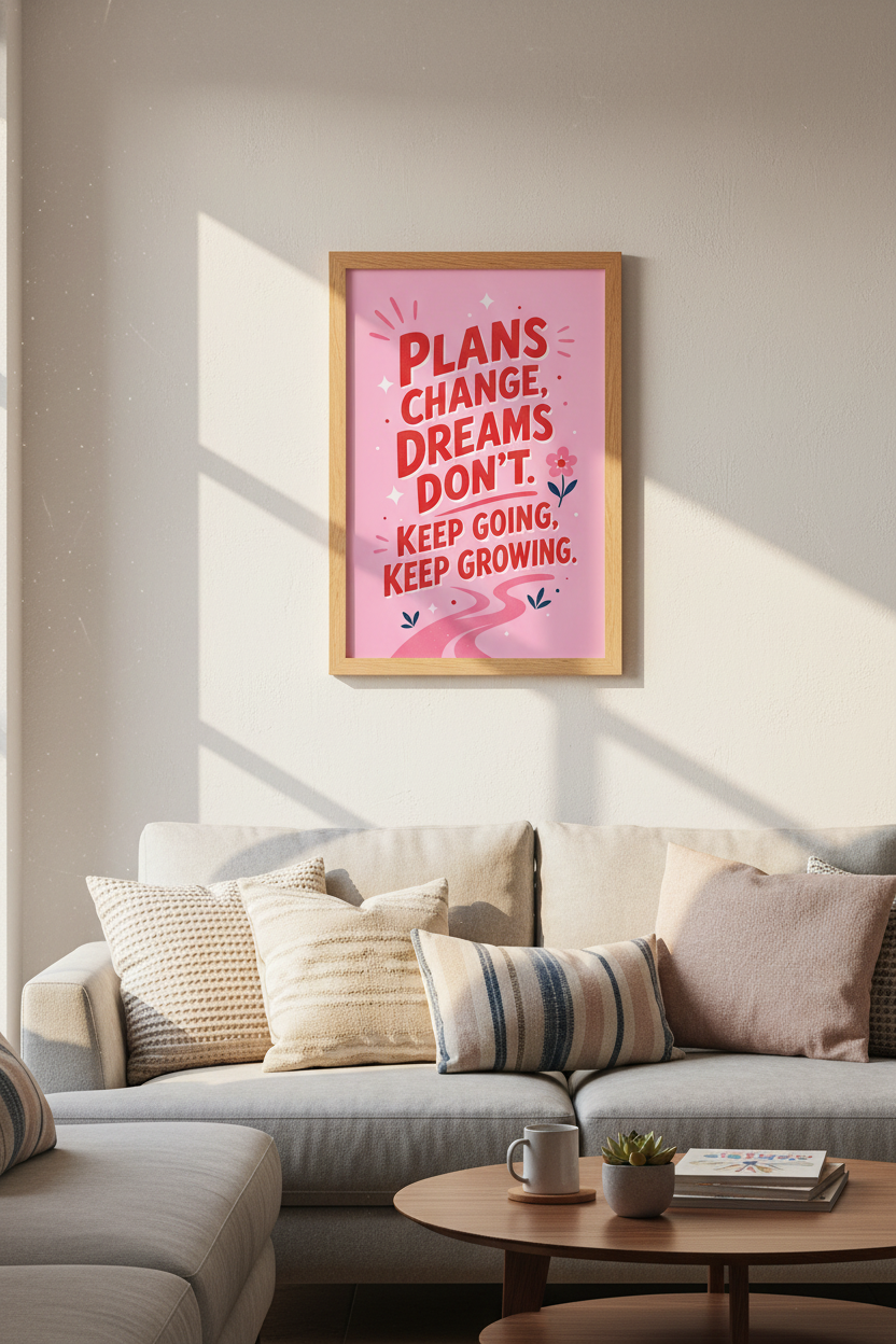 Inspirational Quote Poster | Pink Red Retro Typography, Dorm &amp; Office Decor