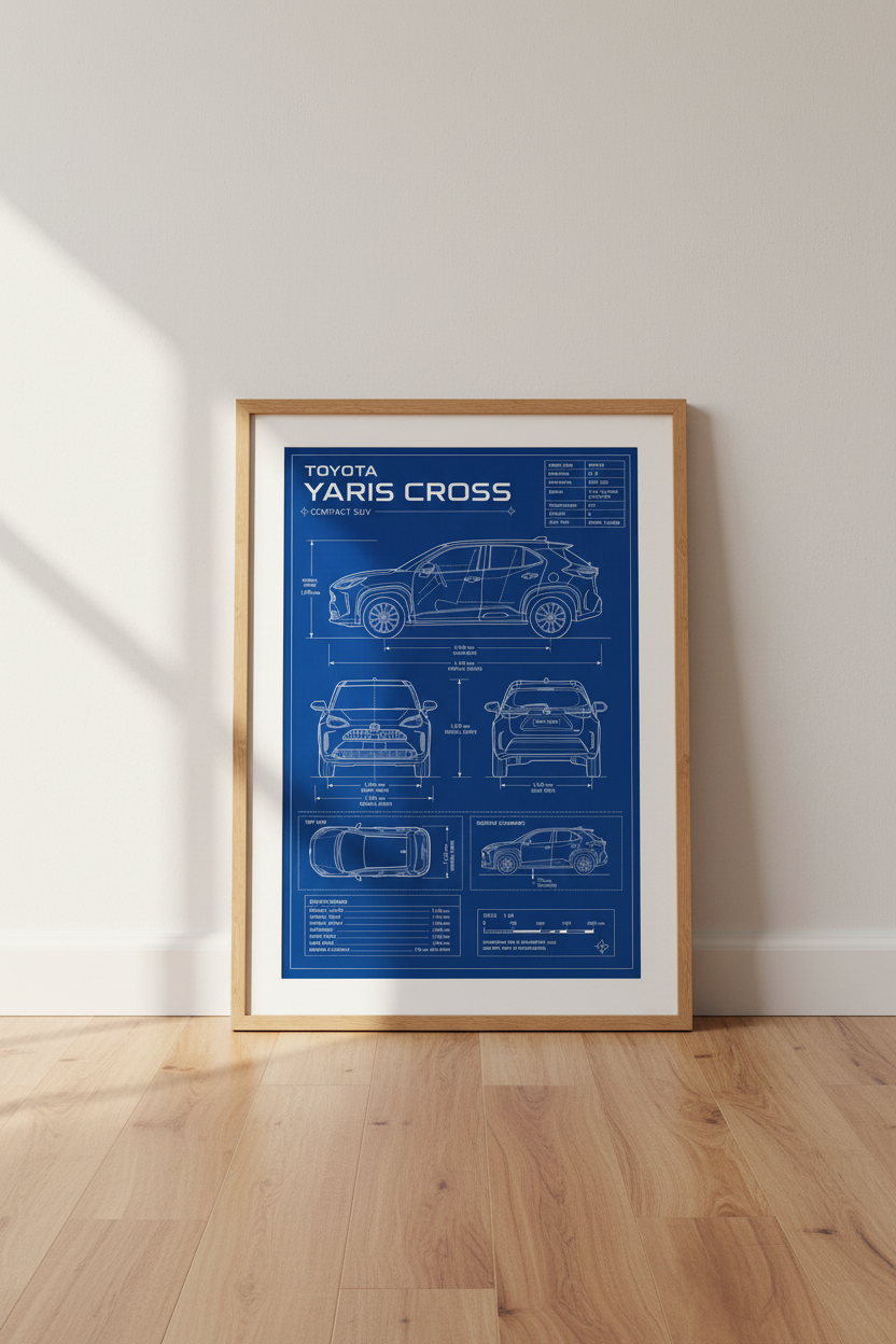 Toyota Yaris Cross Blueprint Wall Art | Garage Decor | Automotive Poster