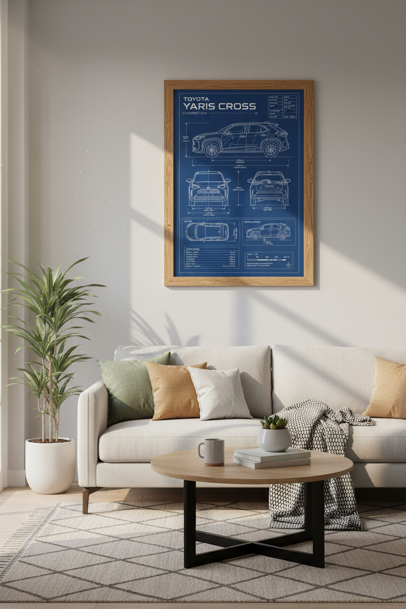 Toyota Yaris Cross Blueprint Wall Art | Garage Decor | Automotive Poster