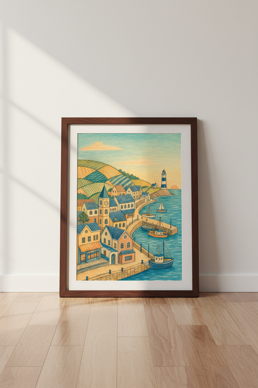 Pastel Lighthouse Wall Art Print | Living Room Decor | Coastal Poster