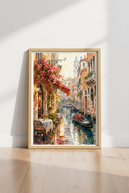 Venice Canal Watercolor Print | Italy Cafe Wall Art | Mediterranean Decor