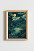 Japanese Landscape Print | Mount Fuji Lake Wall Art, Teal & Gold Zen Decor
