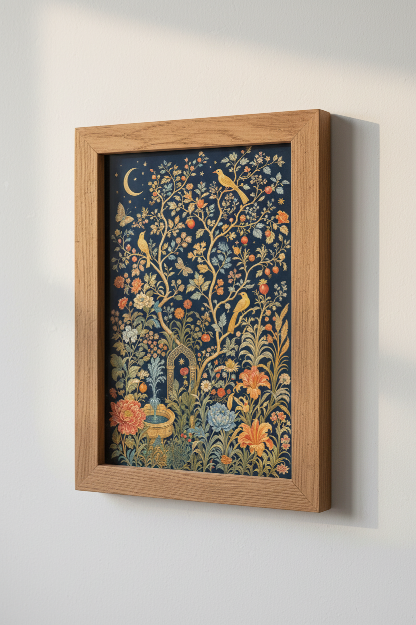 Midnight Garden Wall Art | Vintage Floral Bird Print, Dark Academia Decor