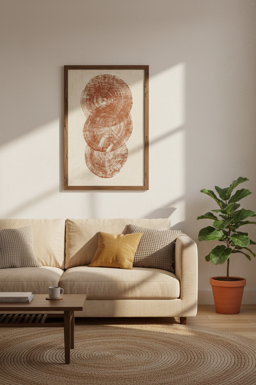 Abstract Wood Rings Wall Art Print | Terracotta Nature Poster | Mid Century Modern Decor