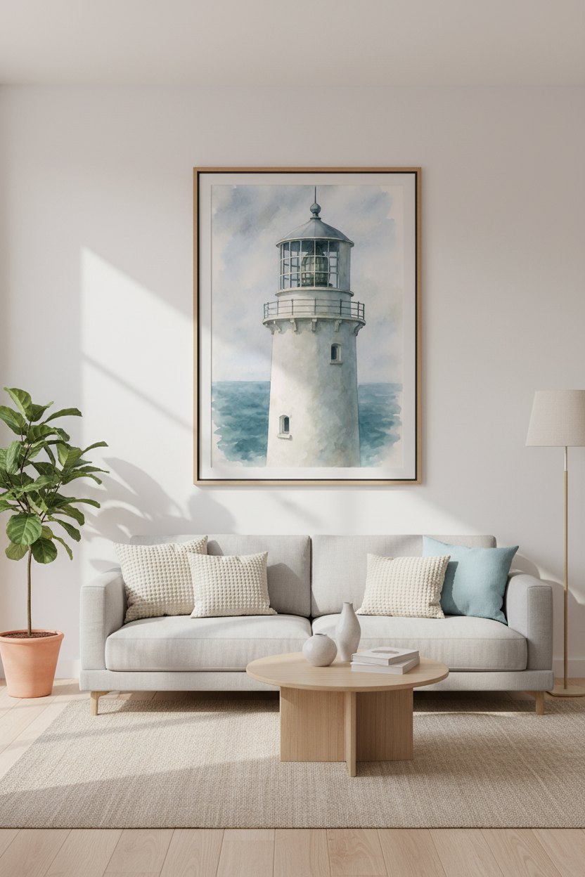 Trevose Head Lighthouse - Cornwall Coastal Watercolor Print