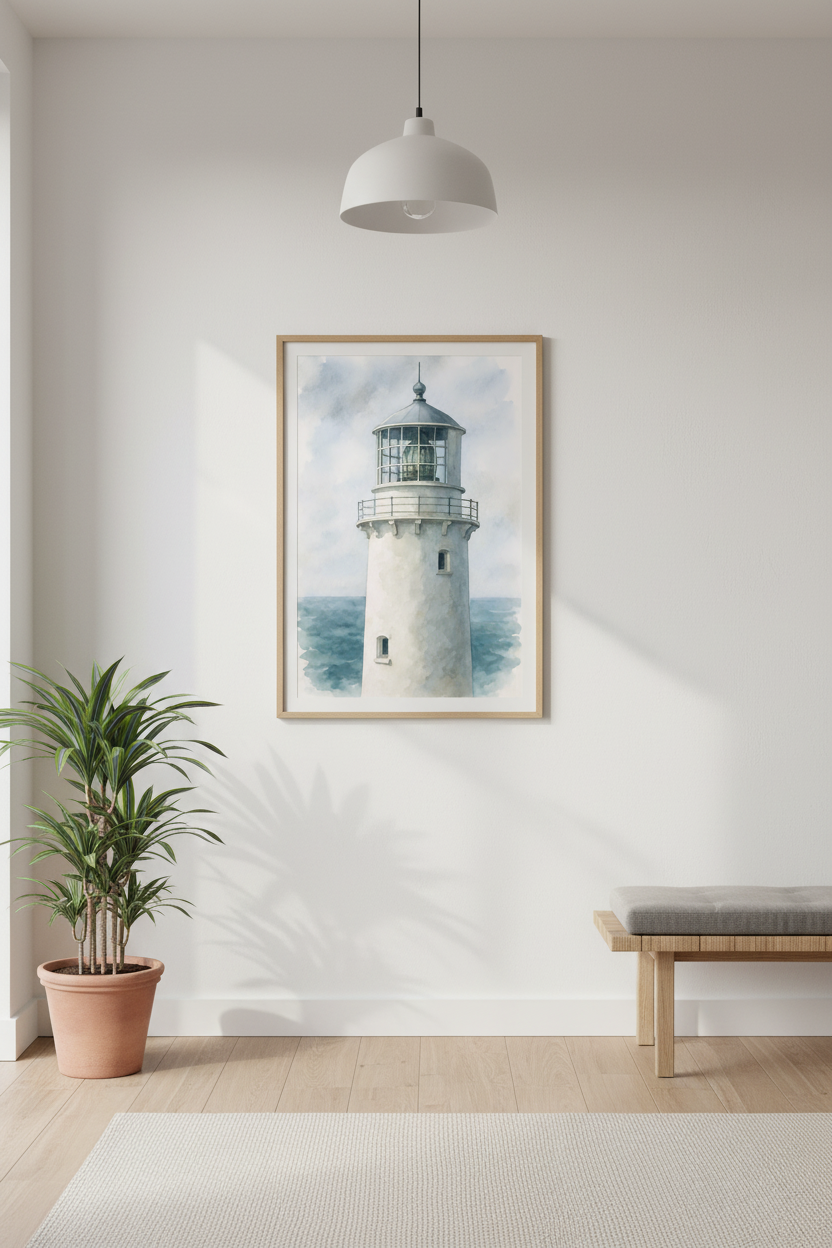 Trevose Head Lighthouse - Cornwall Coastal Watercolor Print