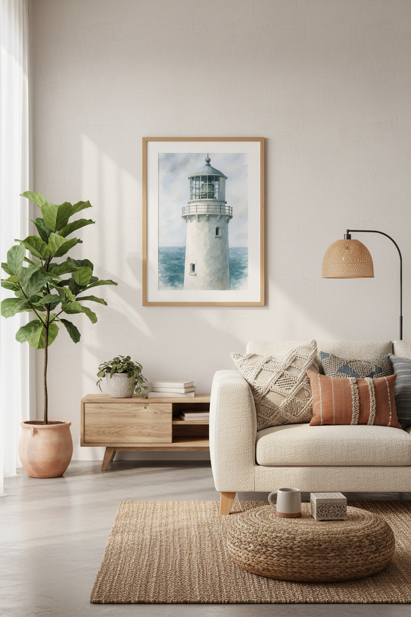 Trevose Head Lighthouse - Cornwall Coastal Watercolor Print