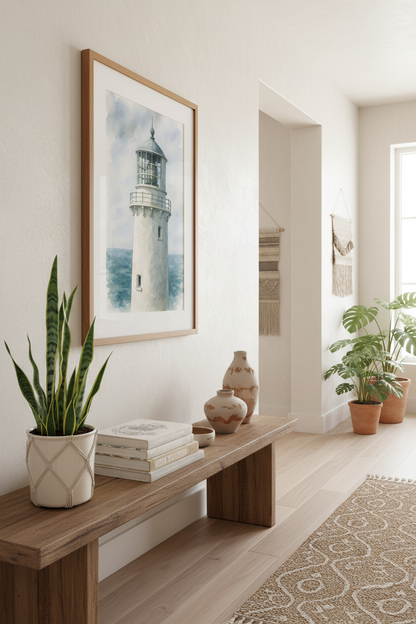 Trevose Head Lighthouse - Cornwall Coastal Watercolor Print