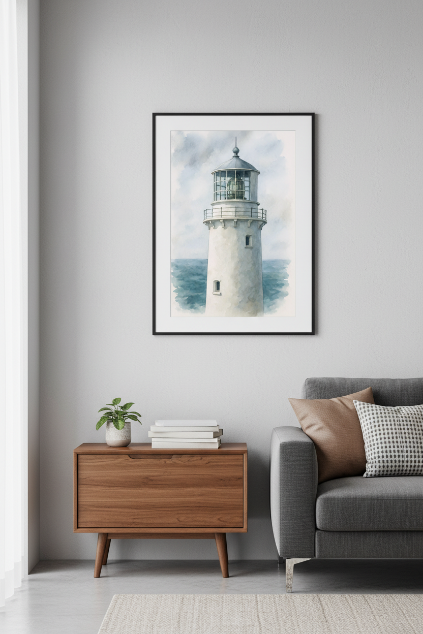 Trevose Head Lighthouse - Cornwall Coastal Watercolor Print