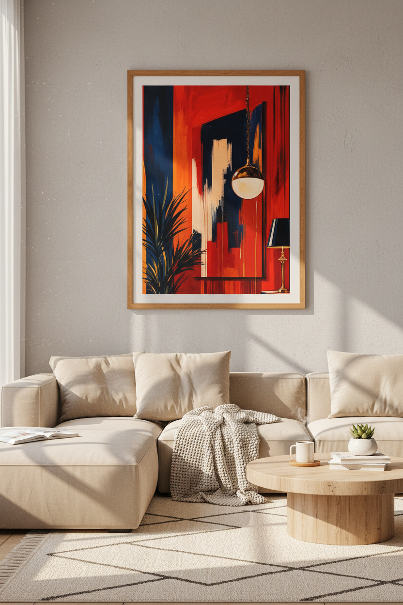 Cocktail Bar Wall Art | Red &amp; Navy Blue Maximalist Decor | Chic Lounge Poster