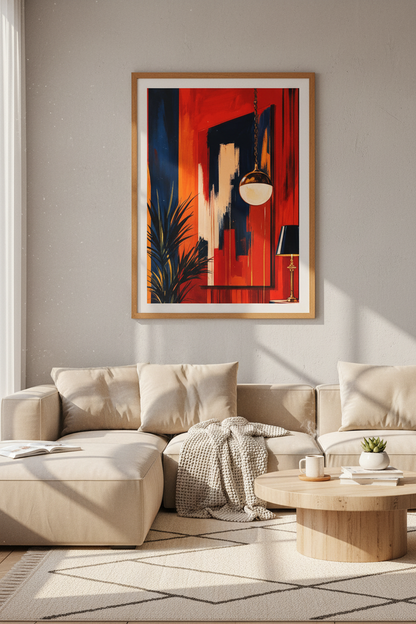 Cocktail Bar Wall Art | Red &amp; Navy Blue Maximalist Decor | Chic Lounge Poster