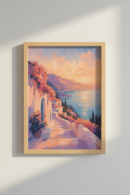 Coastal Italian Wall Art Print | Mediterranean Sunset Decor | Impressionist Poster
