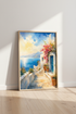 Coastal Greek Village | Mediterranean Watercolor Poster, Living Room Decor