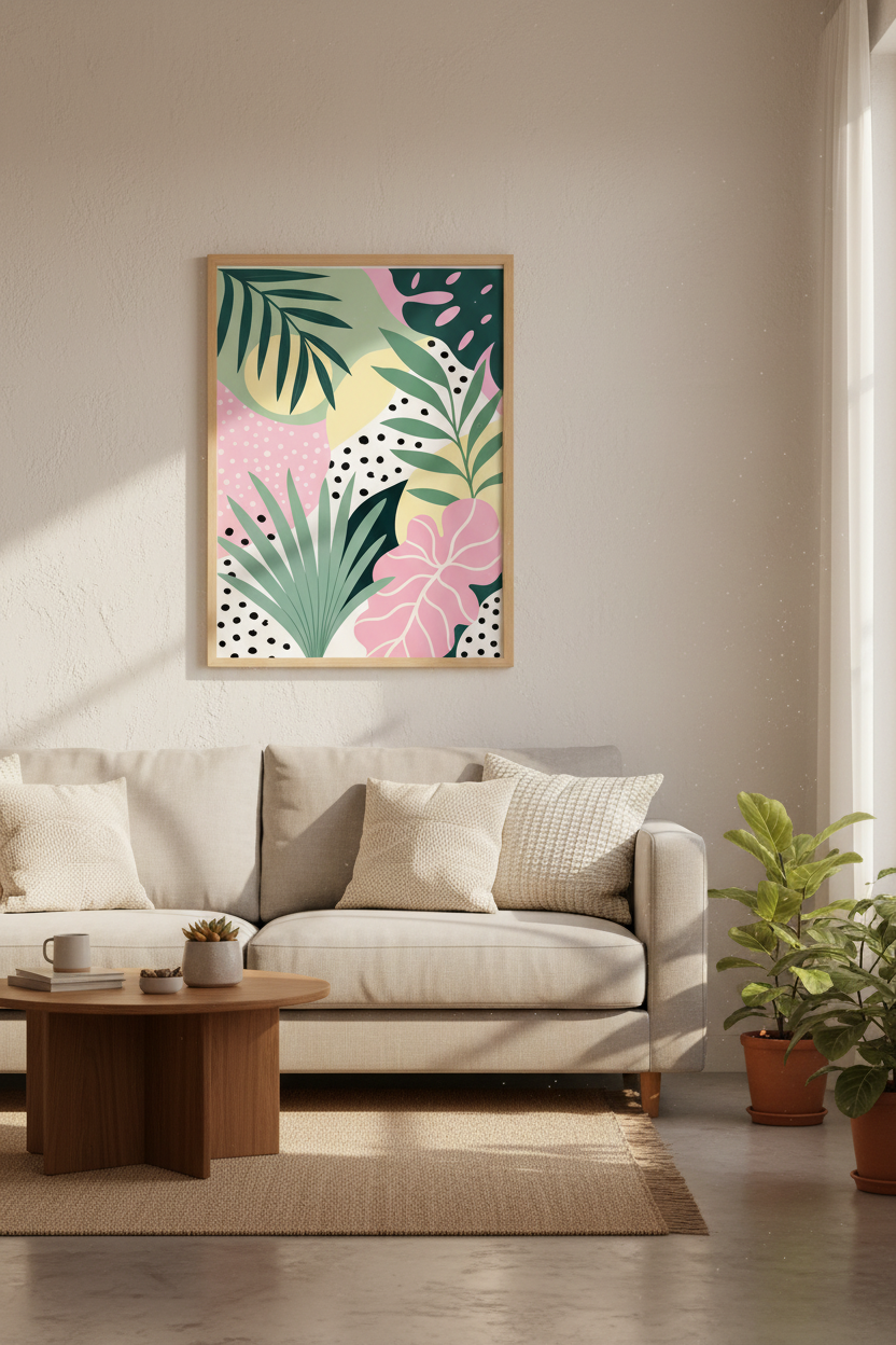 Tropical Abstract Art Print | Modern Botanical Pastel Poster, Colorful Home Decor
