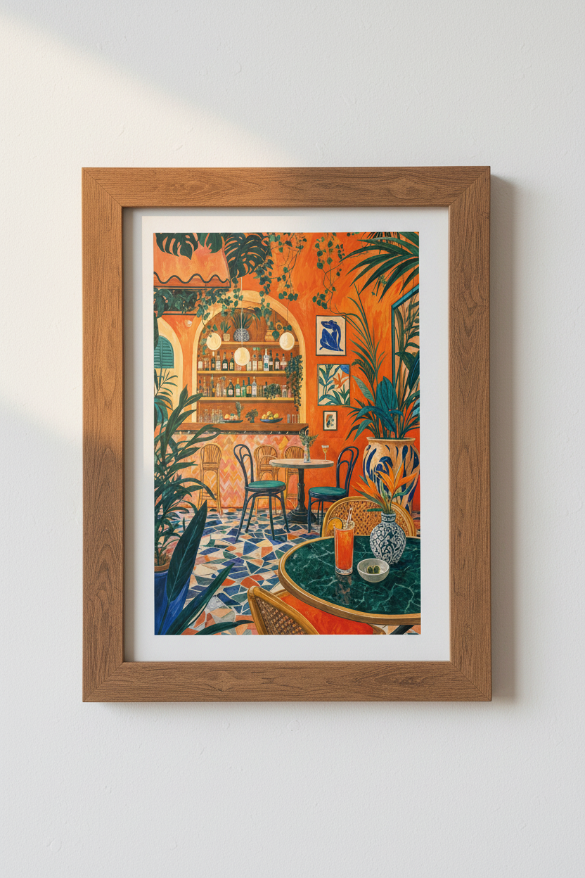 Maximalist Tropical Bar Wall Art | Terracotta Boho Decor | Vibrant Poster