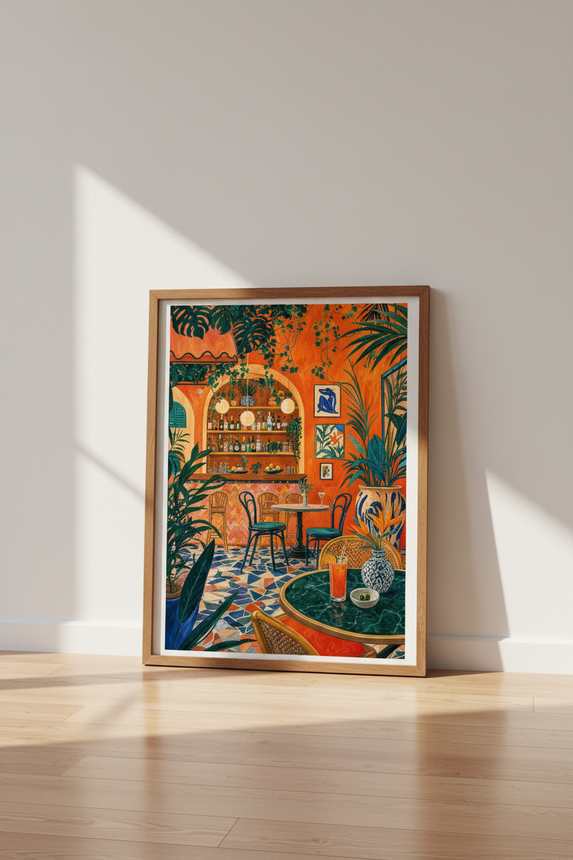 Maximalist Tropical Bar Wall Art | Terracotta Boho Decor | Vibrant Poster