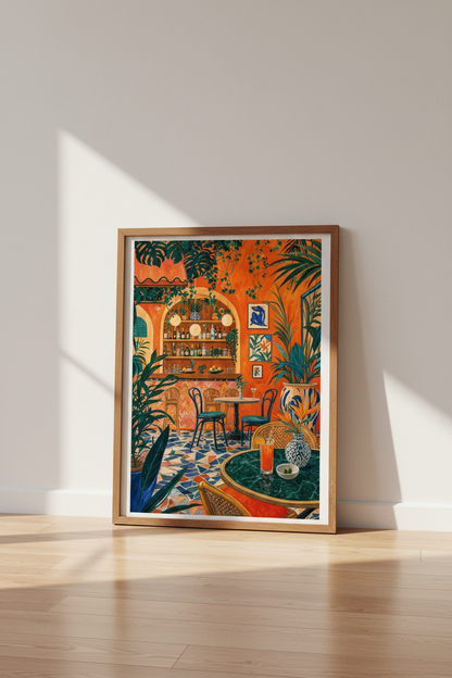 Maximalist Tropical Bar Wall Art | Terracotta Boho Decor | Vibrant Poster