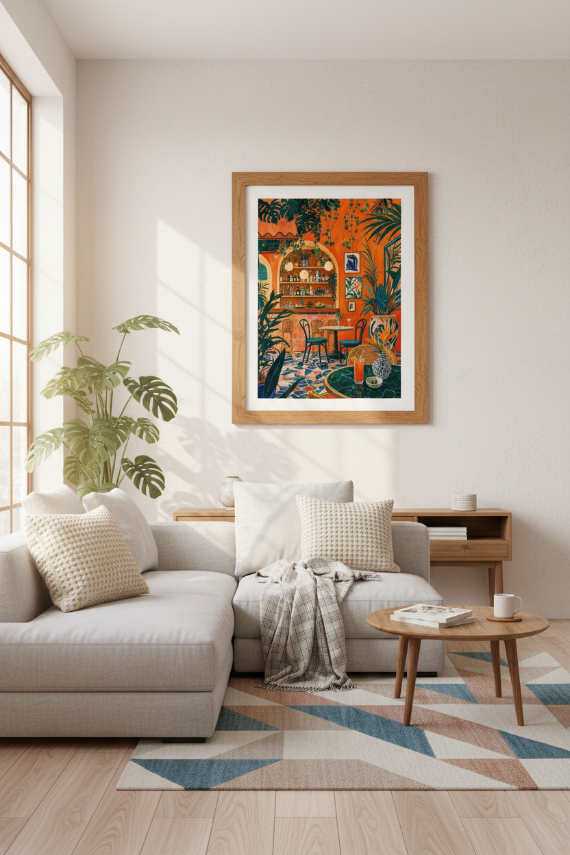Maximalist Tropical Bar Wall Art | Terracotta Boho Decor | Vibrant Poster