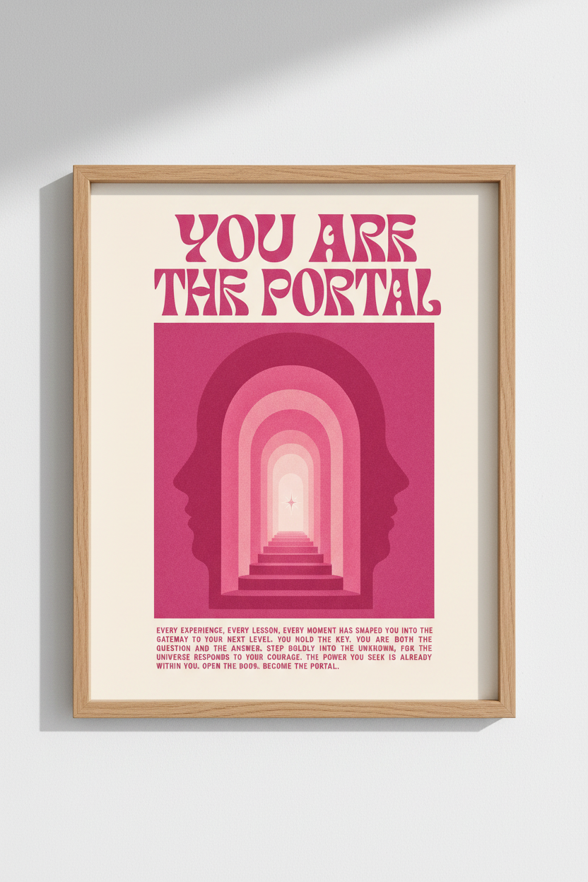 Retro Spiritual Wall Art | Pink Aura Portal Poster, Modern Psychedelic Room Decor