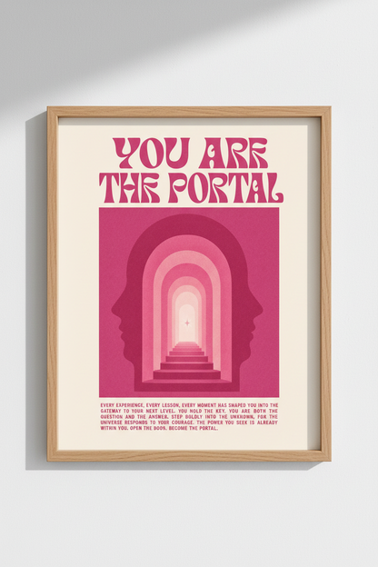 Retro Spiritual Wall Art | Pink Aura Portal Poster, Modern Psychedelic Room Decor