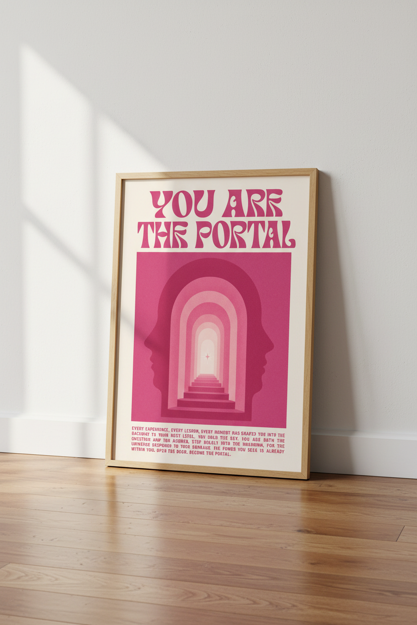 Retro Spiritual Wall Art | Pink Aura Portal Poster, Modern Psychedelic Room Decor