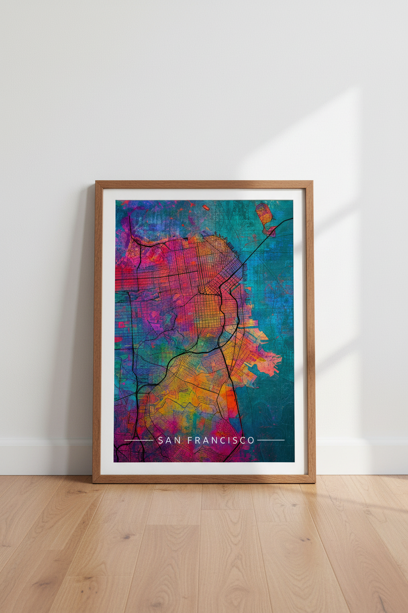 San Francisco Abstract Map Wall Art | Vibrant City Print, Modern Office Decor