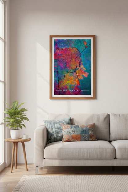 San Francisco Abstract Map Wall Art | Vibrant City Print, Modern Office Decor