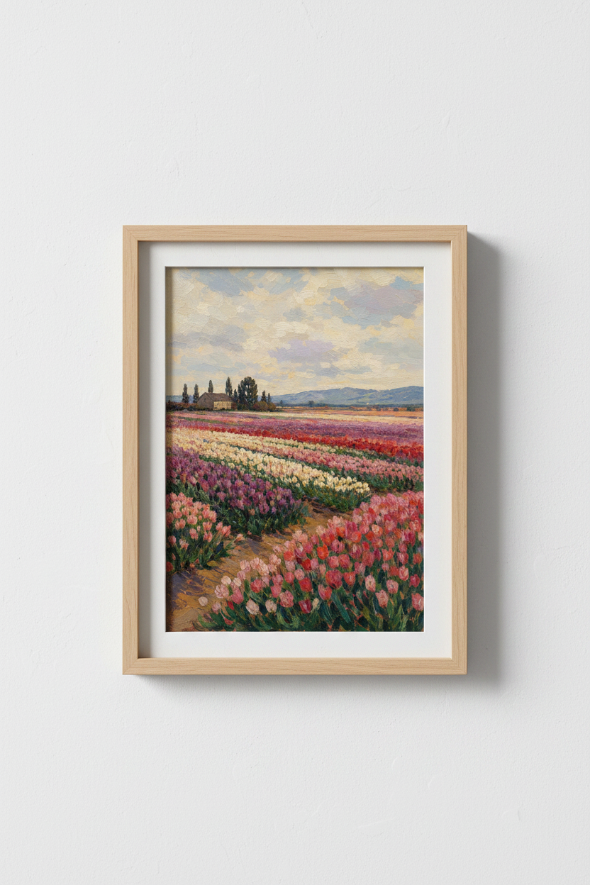 Impressionist Tulip Field Wall Art Print | Living Room Decor | Colorful Poster