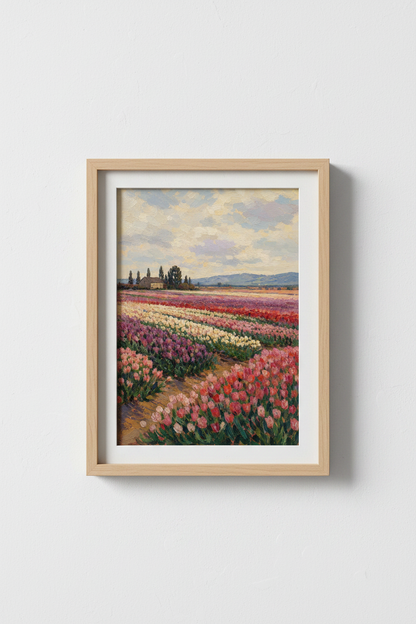 Impressionist Tulip Field Wall Art Print | Living Room Decor | Colorful Poster