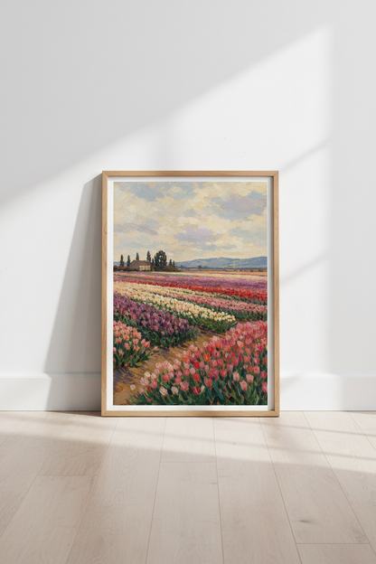 Impressionist Tulip Field Wall Art Print | Living Room Decor | Colorful Poster