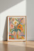 Abstract Floral Bouquet Art | Pastel Pink & Orange Flower Print, Living Room Decor