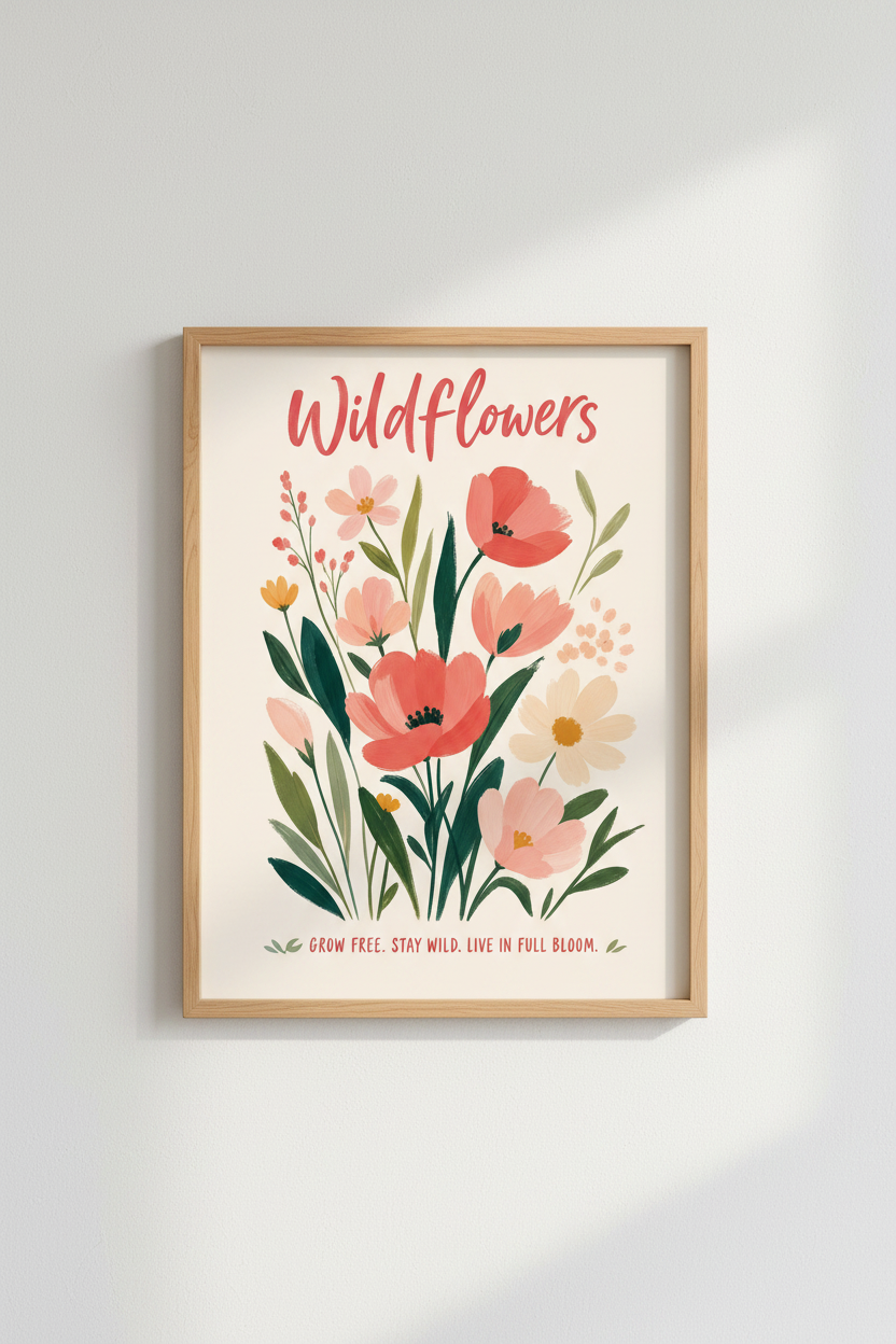 Botanical Wildflower Print | Floral Colorful Poster, Cottagecore Living Room Decor