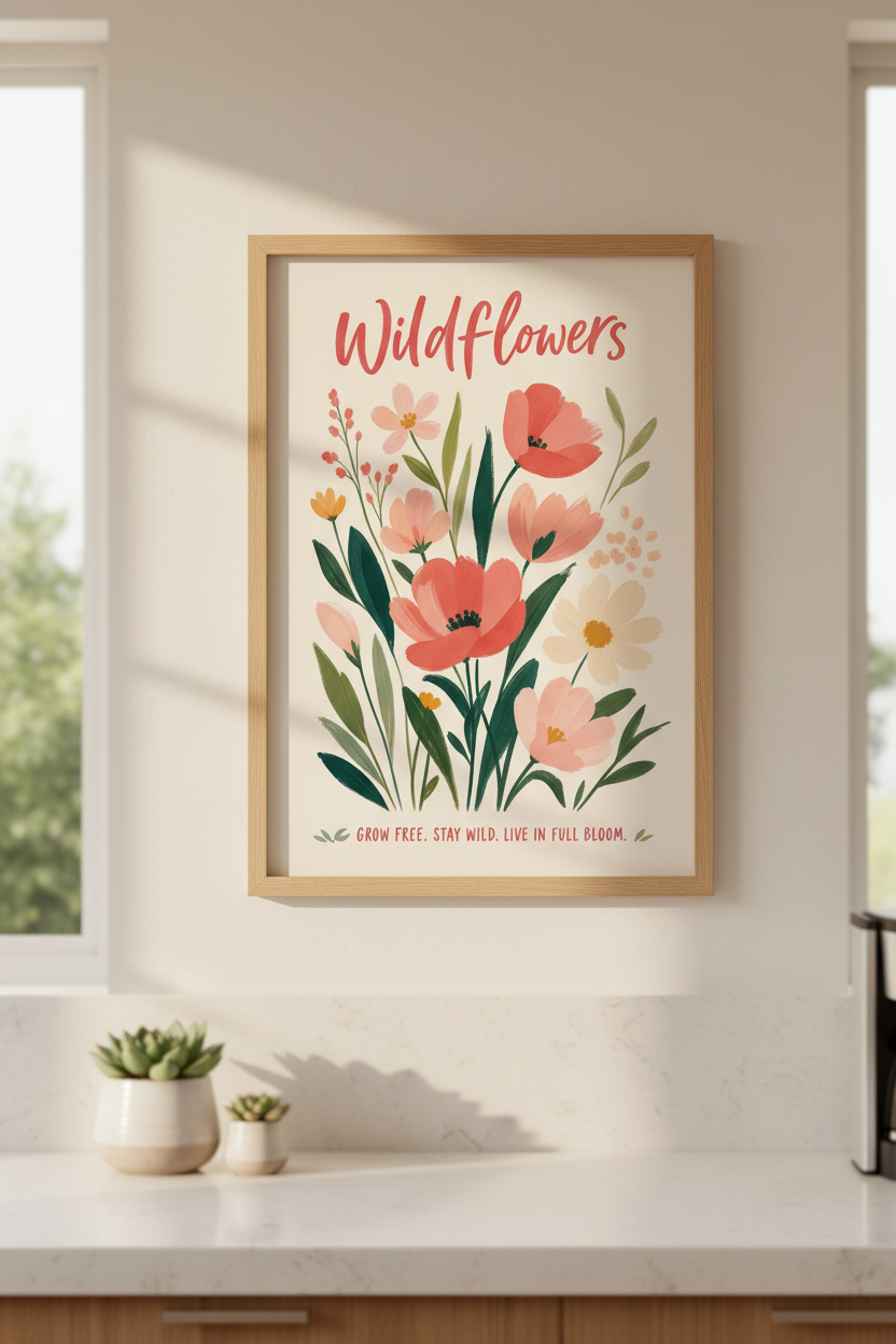 Botanical Wildflower Print | Floral Colorful Poster, Cottagecore Living Room Decor